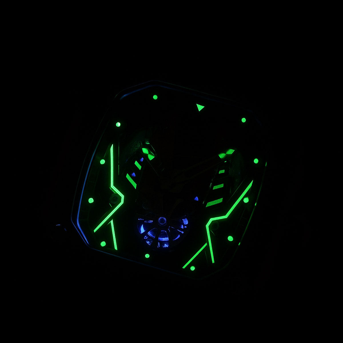 HMN V12 Prestige Automatic Skeleton Watch - Glowing Dial, Date, Silicone Strap