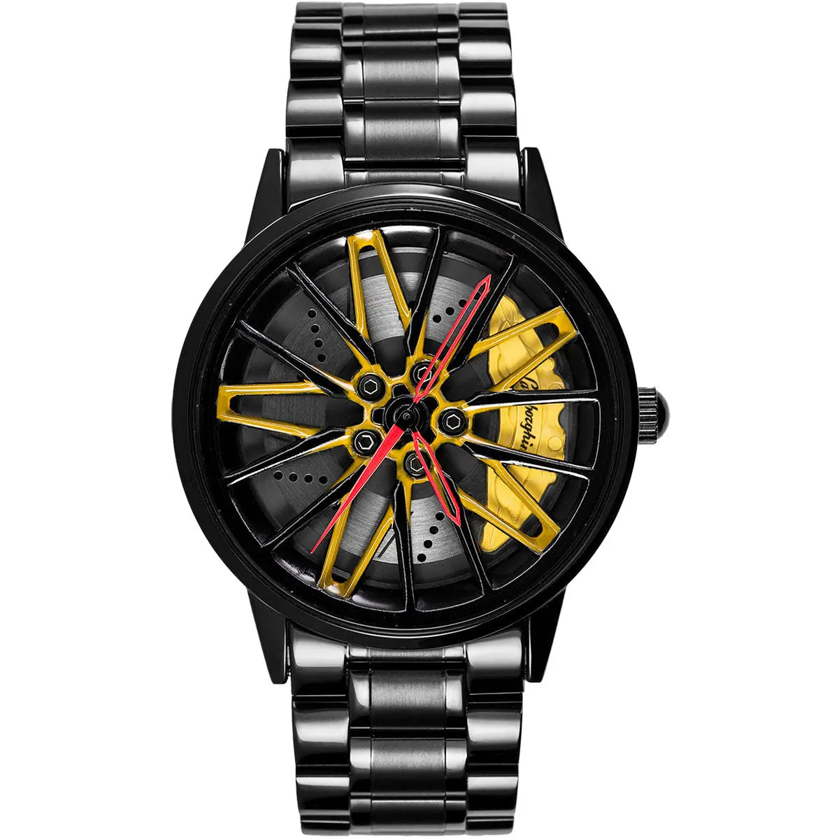 Luxury Huracan Evo Rim Watch for Men, Spinning Wheel Design, Stainless Steel