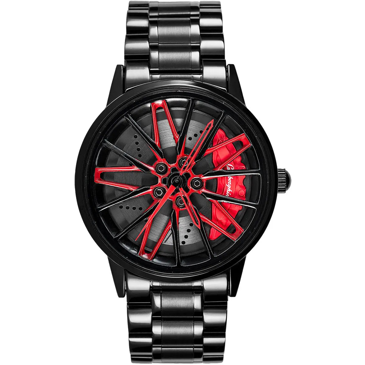 Luxury Huracan Evo Rim Watch for Men, Spinning Wheel Design, Stainless Steel