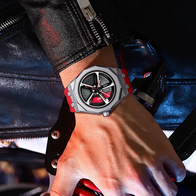 HMNWatch Bavaria RS7 Racing Watch: Spinning Wheel, Silver Case, Silicone Strap