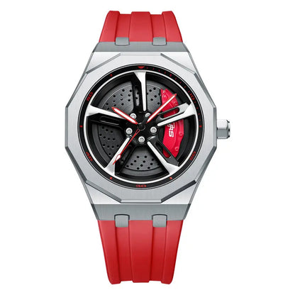 HMNWatch Bavaria RS7 Racing Watch: Spinning Wheel, Silver Case, Silicone Strap