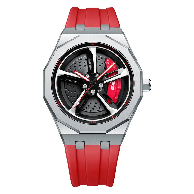 HMNWatch Bavaria RS7 Racing Watch: Spinning Wheel, Silver Case, Silicone Strap