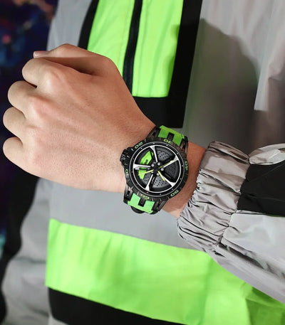 HMN Bavaria RS7 Sporty Racing Watch: Spinning Wheel, Sapphire Glass, Nylon Leather Strap