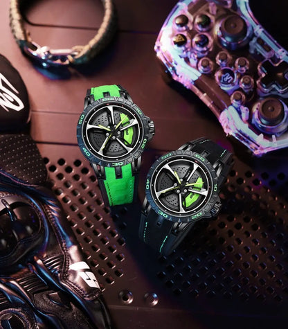 HMN Bavaria RS7 Sporty Racing Watch: Spinning Wheel, Sapphire Glass, Nylon Leather Strap