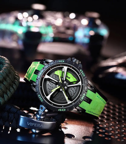 HMN Bavaria RS7 Sporty Racing Watch: Spinning Wheel, Sapphire Glass, Nylon Leather Strap