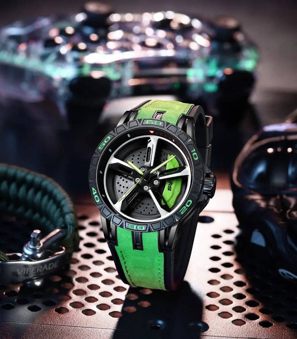 HMN Bavaria RS7 Sporty Racing Watch: Spinning Wheel, Sapphire Glass, Nylon Leather Strap
