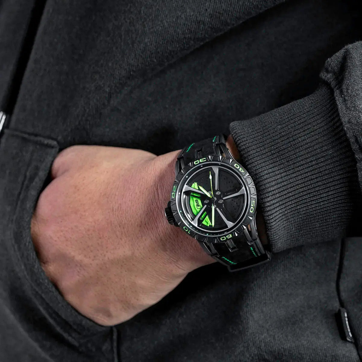 HMN Bavaria RS7 Sporty Black Men's Racing Watch with Spinning Wheel