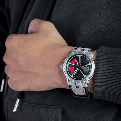 Bavaria RS7 Sporty Silver Rim Watch: Premium Car Wheel Timepiece