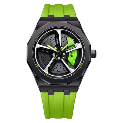 HMNWatch Bavaria RS7 Men's Spinning Wheel Racing Watch - Black Case, Silicone