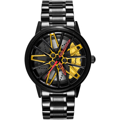 Luxury Huracan Evo Rim Watch for Men, Spinning Wheel Design, Stainless Steel