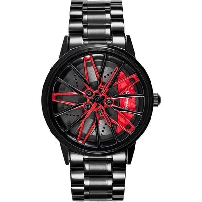 Luxury Huracan Evo Rim Watch for Men, Spinning Wheel Design, Stainless Steel