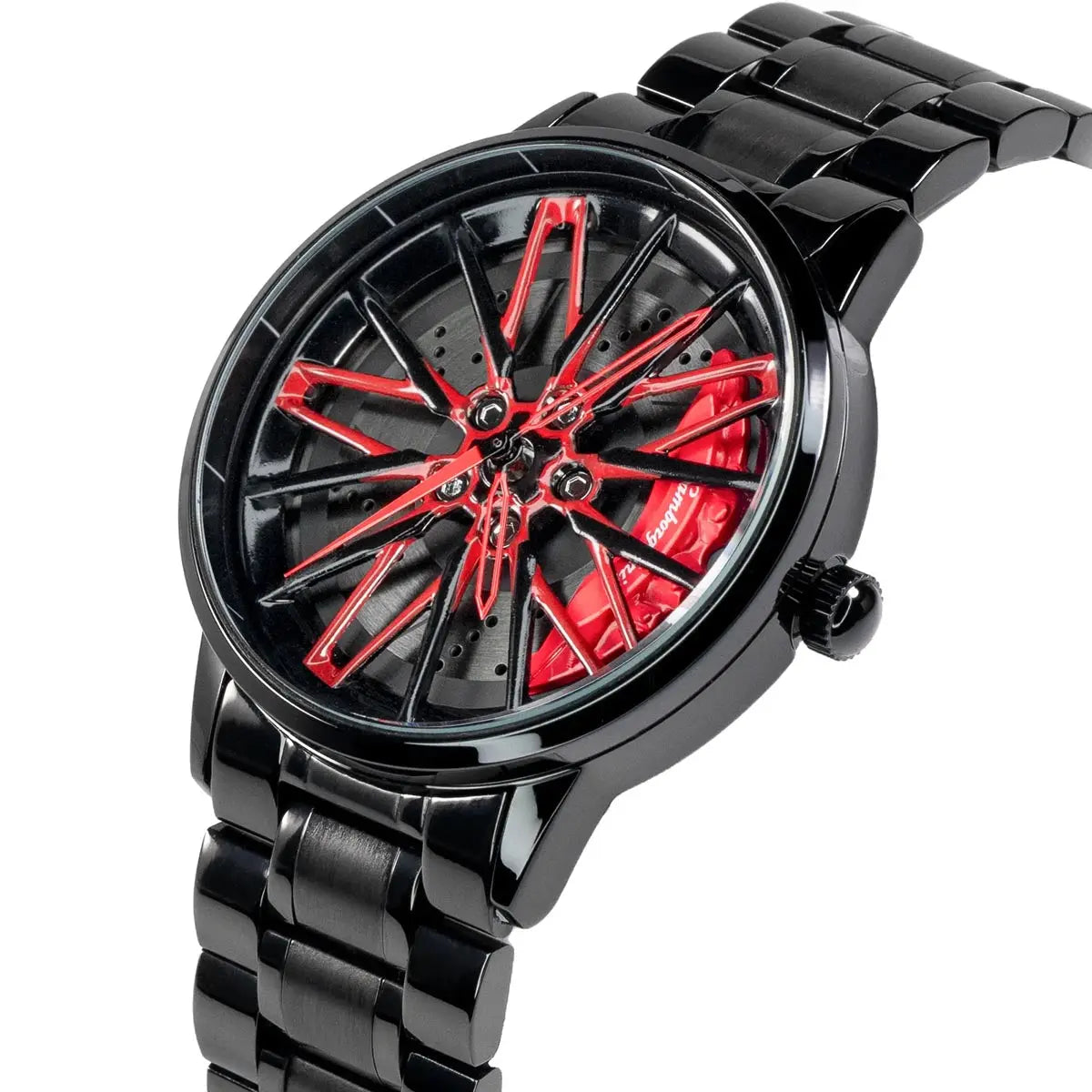 Luxury Huracan Evo Rim Watch for Men, Spinning Wheel Design, Stainless Steel