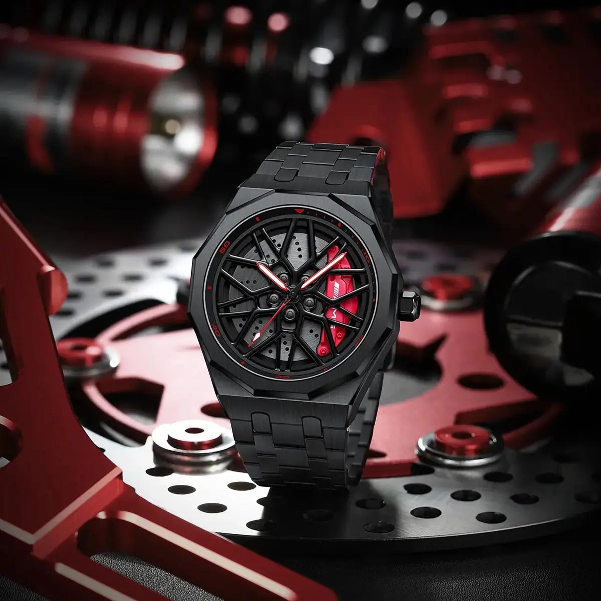 HMN Petronas G55 Brushed Steel Strap Watch - Mercedes-AMG Inspired Wheel Design